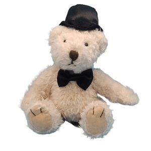 Russ Berrie Groom Bear Plush 5" Wearing Hat and Bowtie Tan